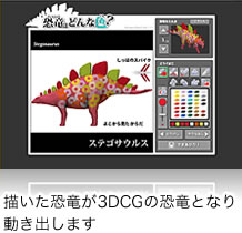 「恐竜はどんな色？」描いた恐竜が3DCGの恐竜となり動き出します